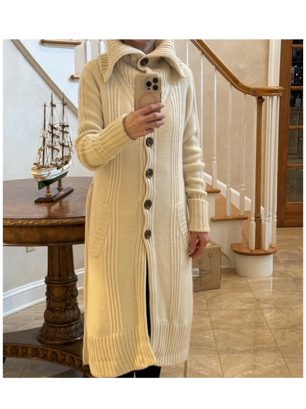 Celine Cream Long Knit Trench Coat